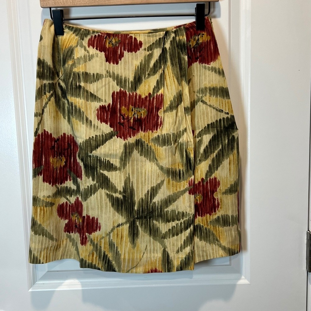 Jones New York Women Skirt 100% Silk Floral Yellow 8P